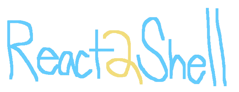 A logo created in a paint application for React2Shell. The words "React" and "Shell" are in blue while the "2" is in yellow. Inspired by the Log4Shell logo.