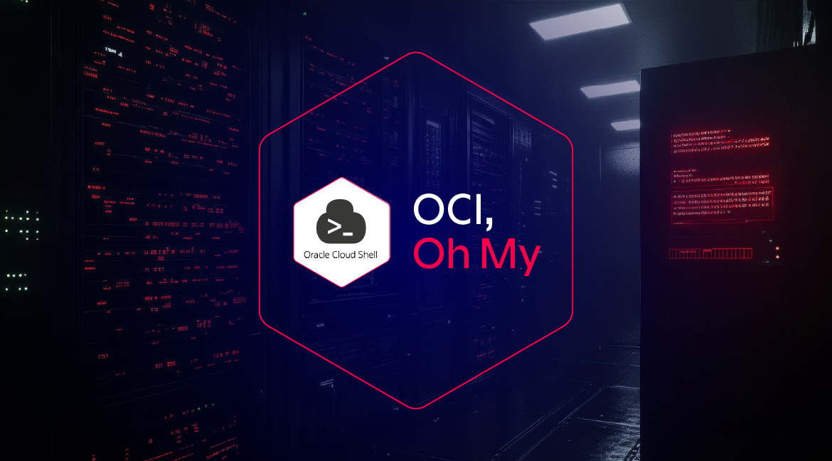 Abstract dark blue image with the words OCI Oh My Oracle Cloud Shell superimposed