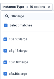 Screenshot within Tenable Cloud Security showing how to filter resources by different instance types