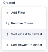 Screenshot within Tenable Cloud Security showing how you can add a filter, remove a column, and sort resource data