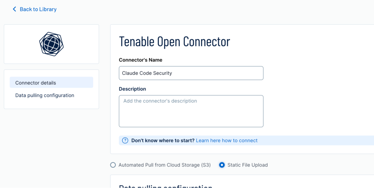 Screenshot of Tenable Open Connector