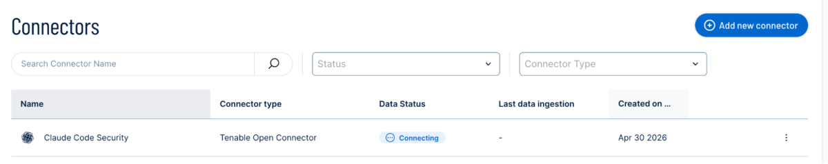 6 - Screenshot of Tenable Open Connector UI
