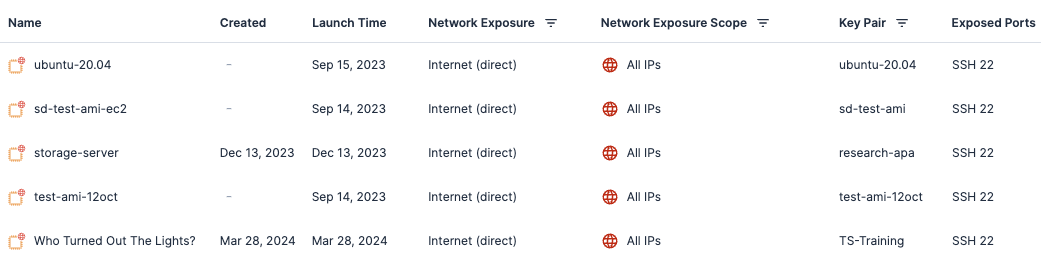 Screenshot within Tenable Cloud Security showing local user accounts and credentials