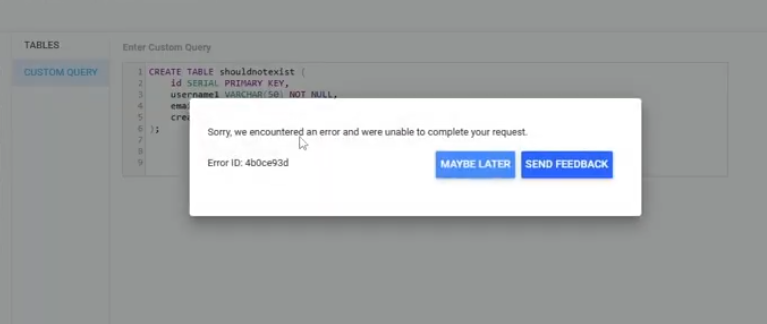 Google Looker Studio error message