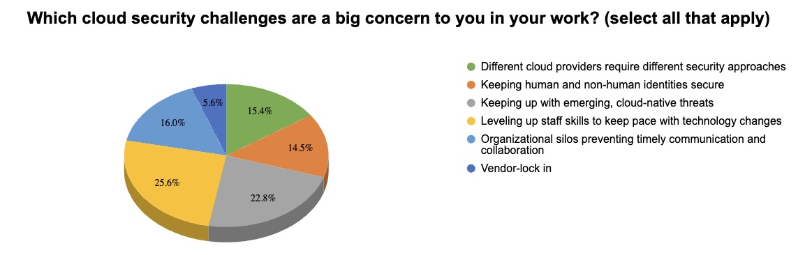 Pie chart showing responses to which cloud security challenges are a big concern