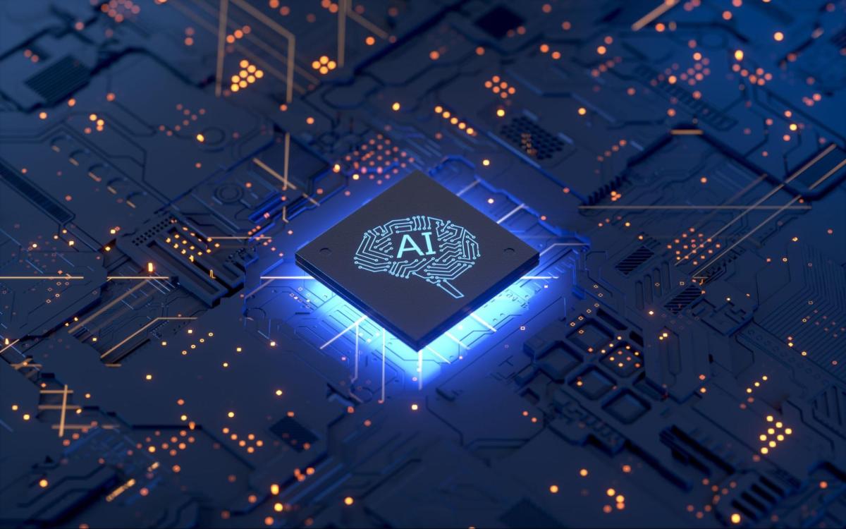 Computer motherboard with an AI chip in the middle