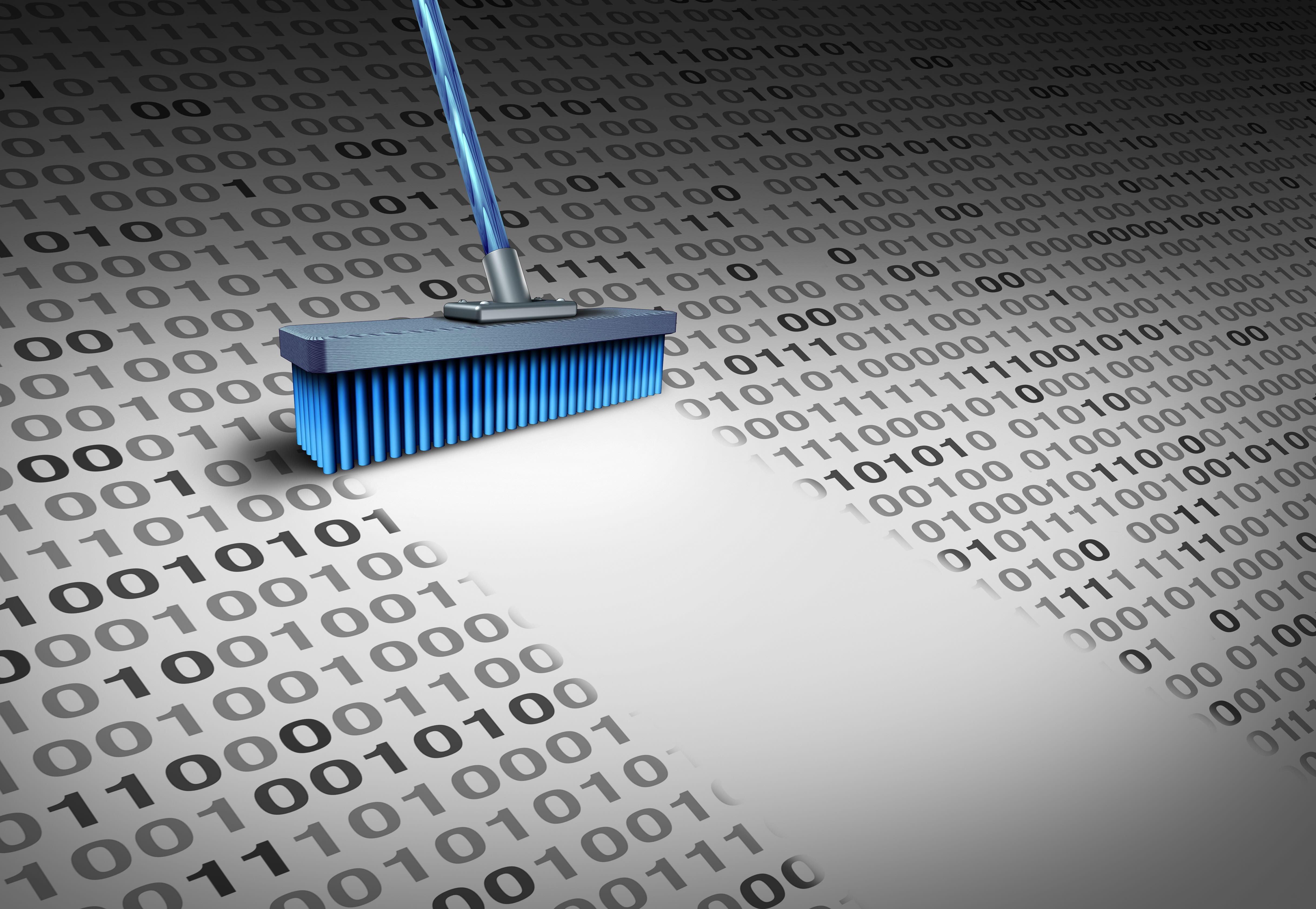 A broom sweeping away ones and zeros to symbolize how to avoid bad practices in cybersecurity