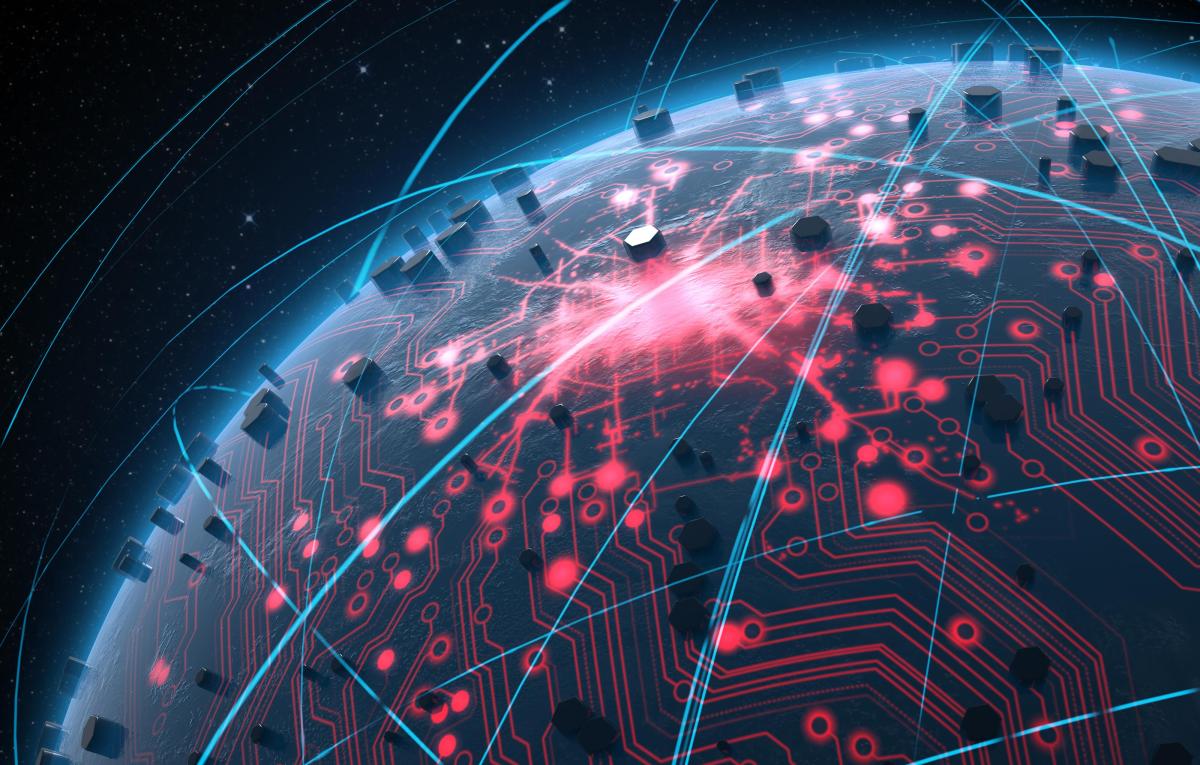 Graphic showing the globe connected like a circuit board