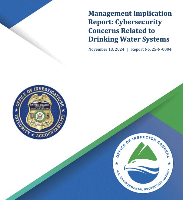 Cover page of EPA report about cybersecurity issues of drinking water systems