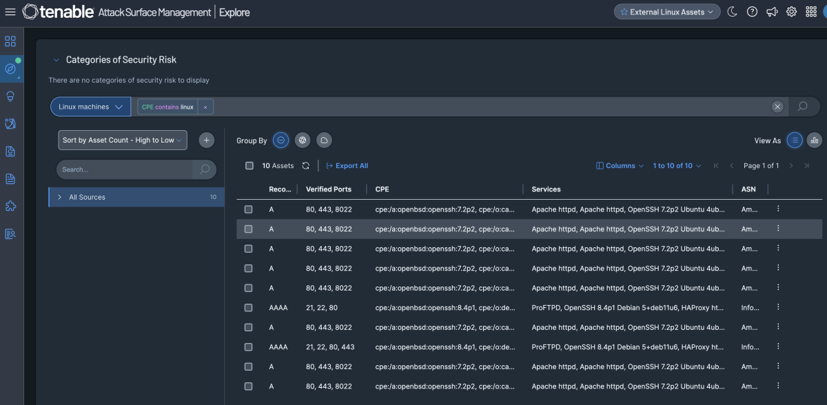 Tenable Attack Surface Management Screenshot for Linux hosts