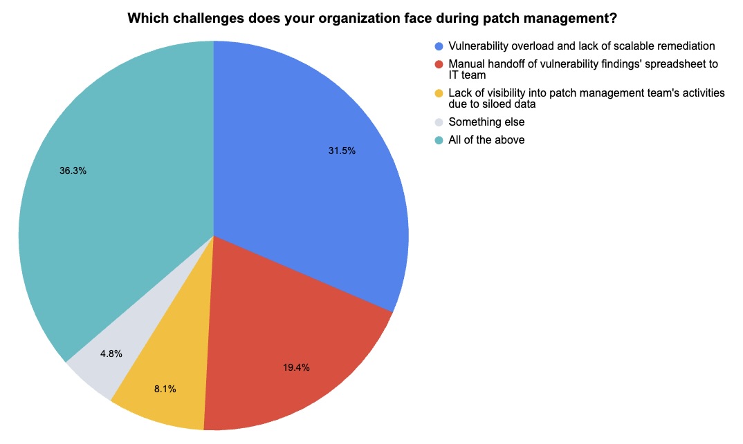 Pie chart showing the percentage of which challenges organizations face during patch management