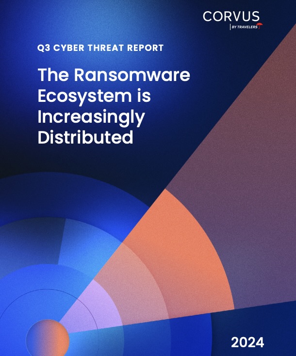 Cover page for the 2024 Corvus report titled, The Ransomware Ecosystem is Increasingly Distributed