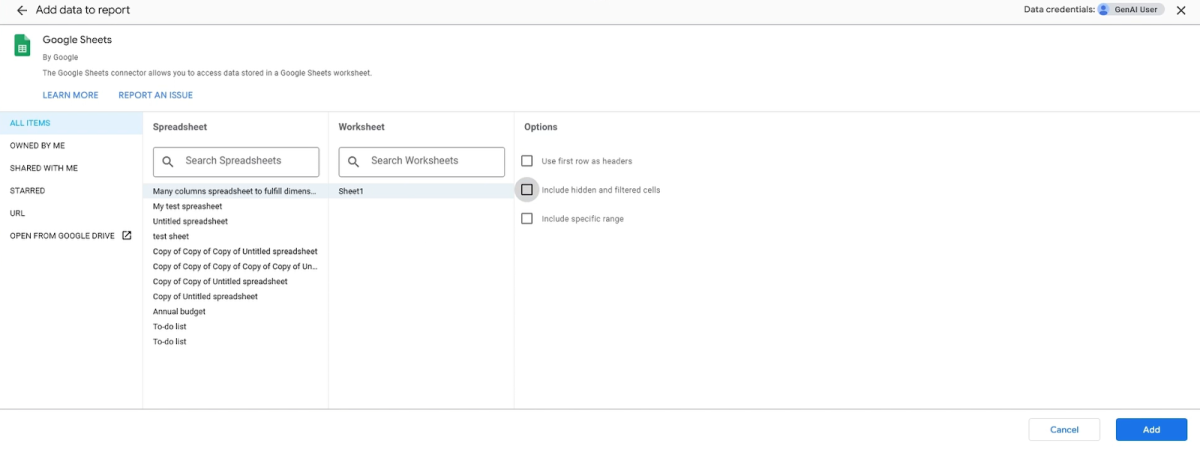 Screenshot showing the report configuration