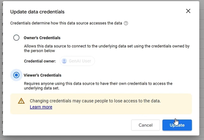 Screenshot showing the use of "Viewer's Credentials"