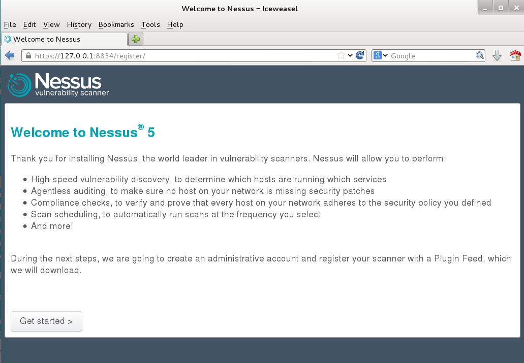 Accessing the Nessus Web Interface.