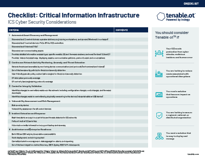 checklist cybersecurity ics tenable solution guide considerations ot