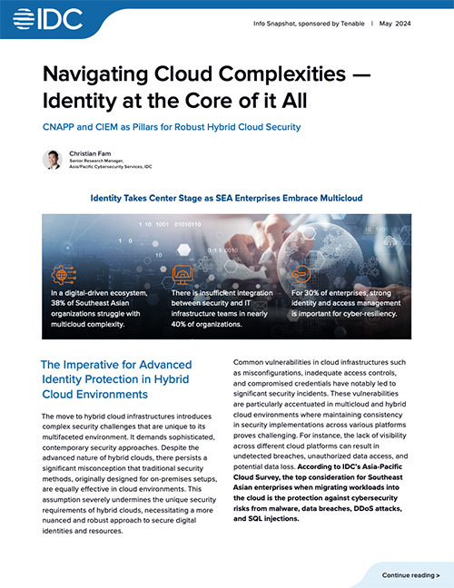 Cover page for IDC Info Snapshot: Navigating cloud security complexities — Identity at the core